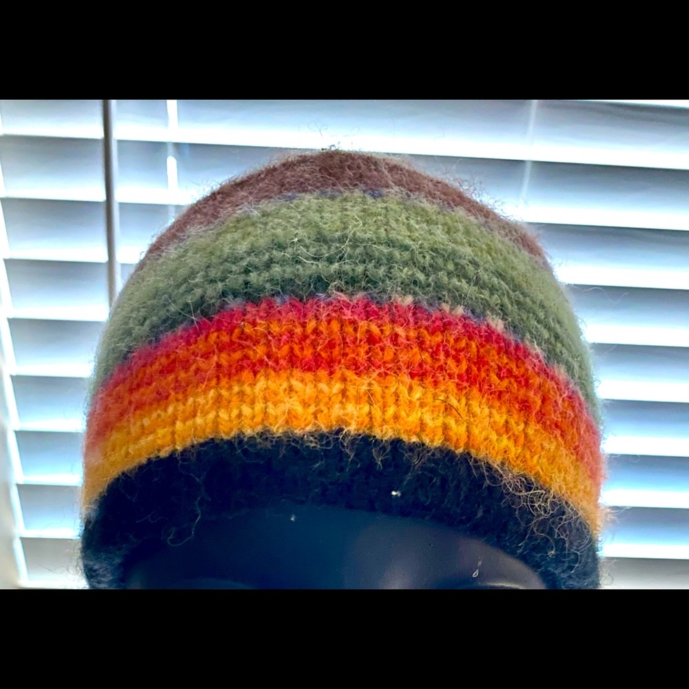 100% alpaca wool. artesenia inc. skullcap beanie. Multicolor- rainbow.
